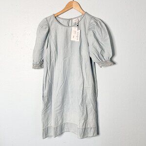 Graham & Spencer Velvet Naomi Chambray Shift Dress NWT Medium Blue Puff Sleeve
